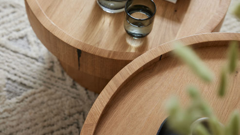 Couchtisch Roomio® aus Holz in Holzfarben Hell Roomio No. 2000 - Couchtisch weiß gewaschene Esche - Durchmesser ca. 60 cm