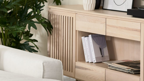 Sideboard Roomio® aus Holz in Holzfarben Roomio No. 2000 - Sideboard für Wohn- und Esszimmer weiß gewaschene Esche - zwei Türen, vier Schubladen, Länge ca. 180 cm