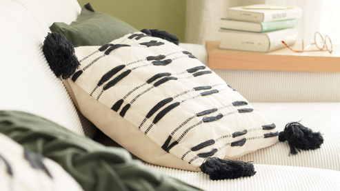 Kissenbezug /-hülle Roomio® aus Stoff in Schwarz Roomio® Kissenhülle No. 9409 beige & schwarze Baumwolle - ca. 45 x 45 cm