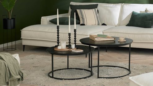 Couchtisch-Set Roomio® aus Holz in Schwarz Roomio No. 2001 - Couchtisch-Set schwarzes Mangoholz & schwarzes Metall - zweiteilig