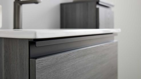 Badmöbel-Set Interliving aus Holz in Grau Interliving Bad Serie 3702 - Badmöbel-Set 7698 graue Cuneo Eiche - dreiteilig