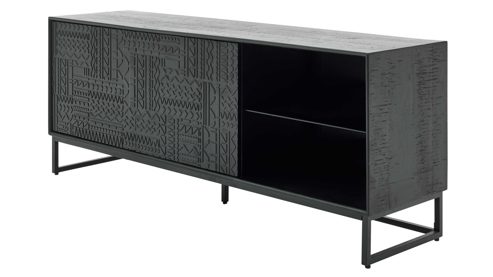 Lowboard Roomio® aus Holz in Schwarz Roomio No. 2001 - Lowboard schwarzes Mangoholz - zwei Türen, Länge ca. 160 cm