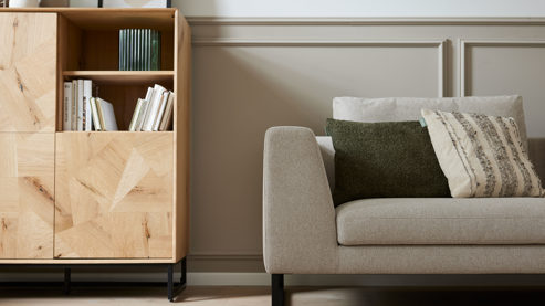 Highboard Roomio® aus Holz in Holzfarben Roomio No. 2002 - Highboard Eiche & schwarzes Metall - drei Türen, Höhe ca. 120 cm