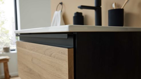 Badmöbel-Set Interliving aus Holz in Holzfarben Interliving Bad Serie 3702 - Badmöbel-Set 7771 naturfarbene Cuneo Eiche - dreiteilig