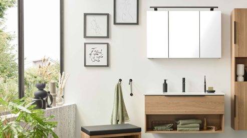 Badmöbel-Set Interliving aus Holz in Holzfarben Interliving Bad Serie 3702 - Badmöbel-Set 7751 braune Cuneo Eiche - dreiteilig