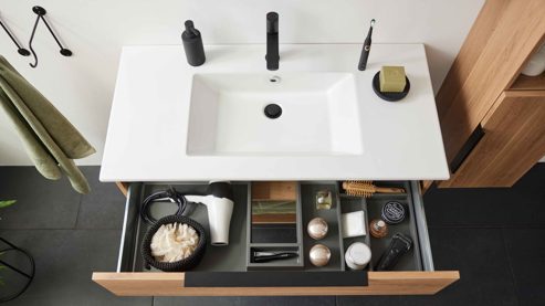 Badmöbel-Set Interliving aus Holz in Holzfarben Interliving Bad Serie 3702 - Badmöbel-Set 7751 braune Cuneo Eiche - dreiteilig