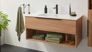 Badmöbel-Set Interliving aus Holz in Holzfarben Interliving Bad Serie 3702 - Badmöbel-Set 7751 braune Cuneo Eiche - dreiteilig