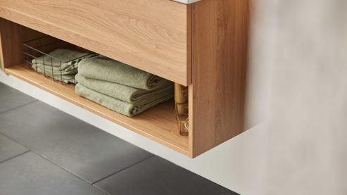 Badmöbel-Set Interliving aus Holz in Holzfarben Interliving Bad Serie 3702 - Badmöbel-Set 7751 braune Cuneo Eiche - dreiteilig