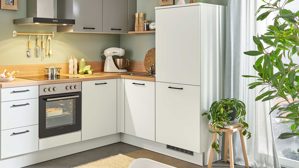 Einbauküche Pino aus Holz in Grau pino Einbauküche inklusive Einbaugeräte Lichtgrau & Achatgrau, Eiche Aviva - Stellfläche ca. 283 x 175 cm