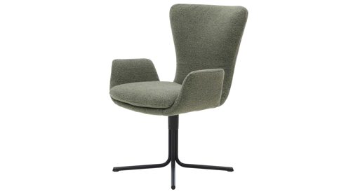 Polsterstuhl Interliving aus Stoff in Grün Interliving Esszimmer Serie 5121 – Armlehnstuhl mit Drehfunktion thymianfarbener Bouclé Alpine & schwarzes Metall