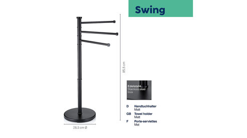 Handtuchhalter Kela | keck & lang aus Metall in Schwarz kela Handtuchhalter Swing Schwarz – ca. 29 x 86 cm