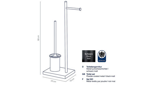 Toilettenbutler Kela | keck & lang aus Metall in Schwarz kela Toilettengarnitur Devin Schwarz – ca. 18 x 68 cm