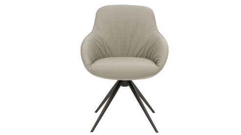 Polsterstuhl Interliving aus Leder in Beige Interliving Esszimmer Serie 5115 - Armlehnstuhl Ravi Stativ R23L milchkaffeefarbenes Leder Tendens Latte & anthrazitfarbenes Metall