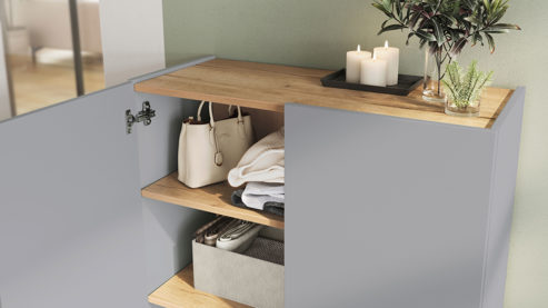 Schuhschrank KAWOO aus Holz in Grau KAWOO Garderobenprogramm GW-Alviano - Schuhschrank Naturgrau & Navarra Eiche - ca. 74 x 105 cm