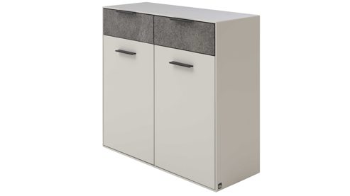 Schuhschrank Interliving aus Holz in Weiß Interliving Garderoben Serie 6013 - Schuhschrank Sahara Creme & Granitfurnier - zwei Türen, zwei Schubladen, Breite ca. 90 cm