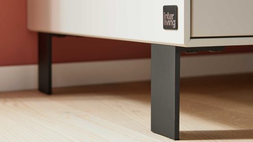 Lowboard Interliving aus Holz in Weiß Interliving Wohnzimmer Serie 2030 PLUS - Lowboard Sahara Creme & Granitfurnier - zwei Schubladen, Länge ca. 200 cm