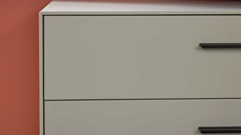 Wohnwand Interliving aus Holz in Weiß Interliving Wohnzimmer Serie 2030 PLUS - Wohnwand Sahara Creme & Granitfurnier - fünfteilig, Länge ca. 309 cm