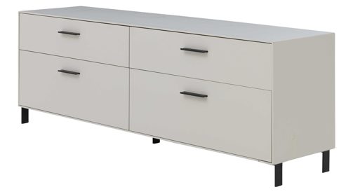 Wohnwand Interliving aus Holz in Weiß Interliving Wohnzimmer Serie 2030 PLUS - Wohnwand 80 Sahara Creme & Granitfurnier - fünfteilig, Länge ca. 309 cm