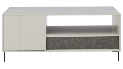 Couchtisch Interliving aus Holz in Weiß Interliving Wohnzimmer Serie 2030 PLUS - Couchtisch Sahara Creme & Granitfurnier - zwei Türen, eine Schublade, ca. 110 x 60 cm