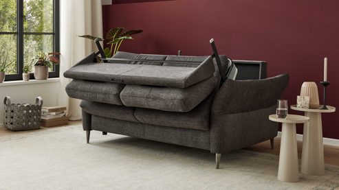 Schlafsofa Interliving aus Stoff in Anthrazit Interliving Schlafsofa Serie 4700 - Schafsofa anthrazitfarbener Bezug Balu & Aluminiumfüße - Breite ca. 188 cm