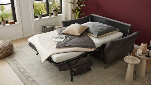Schlafsofa Interliving aus Stoff in Anthrazit Interliving Schlafsofa Serie 4700 - Schafsofa anthrazitfarbener Bezug Balu & Aluminiumfüße - Breite ca. 188 cm