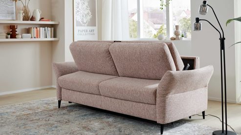 Schlafsofa Interliving aus Stoff in Rosa Interliving Schlafsofa Serie 4700 - Schlafsofa 140LÄ sienafarbener Webstoff Loft & schwarze Aluminiumfüße - Breite ca. 208 cm