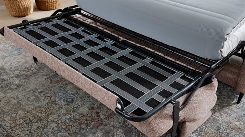 Schlafsofa Interliving aus Stoff in Rosa Interliving Schlafsofa Serie 4700 - Schlafsofa 160LÄ sienafarbener Webstoff Loft & schwarze Aluminiumfüße - Breite ca. 228 cm