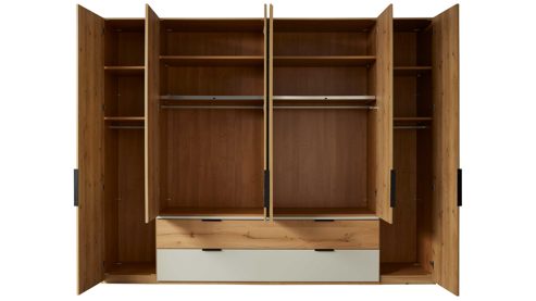 Kleiderschrank Interliving aus Holz in Hellgrau Interliving Schlafzimmer Serie 1034 – Kleiderschrank 754 champagnerfarbenes Glas & Kernholz – sechs Türen & zwei Schubladen, Breite ca. 300 cm