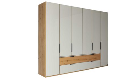 Kleiderschrank Interliving aus Holz in Hellgrau Interliving Schlafzimmer Serie 1034 – Kleiderschrank 754 champagnerfarbenes Glas & Kernholz – sechs Türen & zwei Schubladen, Breite ca. 300 cm
