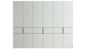 Möbelbeleuchtung Interliving aus Holz in Weiß Interliving Schlafzimmer Serie 1033 – Kleiderschrank 605 mit Beleuchtung weißes Glas & Holz – sechs Türen, Breite ca. 300 cm