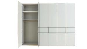Möbelbeleuchtung Interliving aus Holz in Weiß Interliving Schlafzimmer Serie 1033 – Komplettzimmer mit Beleuchtung weißes Glas & Holz