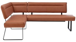 Eckbank Interliving aus Stoff in Hellbraun Interliving Esszimmer Serie 5505 - Eckbankkombination caramelfarbene Mikrofaser 925-72 & schwarzes Metall - Stellfläche ca. 169 x 215 cm