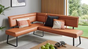 Tischgruppe Interliving aus Holz in Holzfarben Interliving Esszimmer Serie 5505 - Essgruppe mit Eckbank und Stühlen Flachgewebe, Mikrofaser, Artisaneiche & Metall - sechsteilig