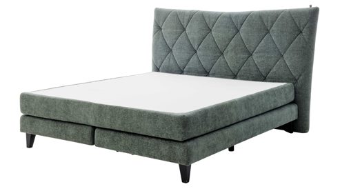Boxspringbett Interliving aus Stoff in Grün Interliving Boxspringbett Serie 1420 moosgrüne Chenille Toni & schwarze Holzfüße - Liegefläche ca. 180 x 200 cm