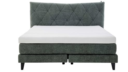 Boxspringbett Interliving aus Stoff in Grün Interliving Boxspringbett Serie 1420 moosgrüne Chenille Toni & schwarze Holzfüße - Liegefläche ca. 180 x 200 cm