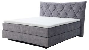 Boxspringbett Interliving aus Stoff in Grau Interliving Boxspringbett Serie 1420 - Boxspringbett mit Bettkasten silberfarbener Strickvelours Auri - Liegefläche ca. 180 x 200 cm