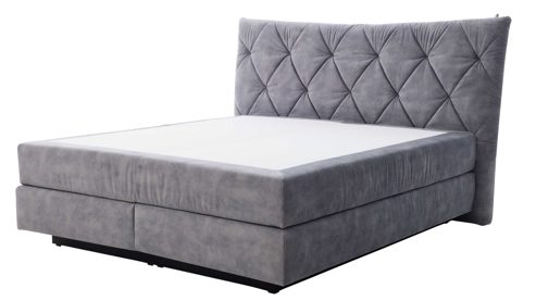 Boxspringbett Interliving aus Stoff in Grau Interliving Boxspringbett Serie 1420 - Boxspringbett mit Bettkasten silberfarbener Strickvelours Auri - Liegefläche ca. 180 x 200 cm