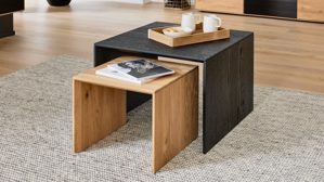 Couchtisch-Set Interliving aus Holz in Schwarz Interliving Wohnzimmer Serie 2033 - Couchtisch-Set V12630 schwarze & biancofarbene Asteiche - zweiteilig