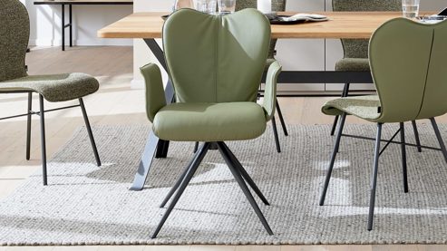 Polsterstuhl Interliving aus Leder in Grün Interliving Esszimmer Serie 5115 - Armlehnstuhl Aiko Four A32 jadefarbenes Leder LD7830 & umbragraues Metall