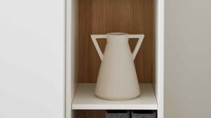 Wohnwand Interliving aus Holz in Weiß Interliving Wohnzimmer Serie 2031 - Homeoffice-Kombination Tonweiß & Risseiche - Länge ca. 255 cm