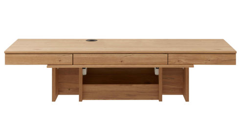 Wohnwand Interliving aus Holz in Weiß Interliving Wohnzimmer Serie 2031 - Homeoffice-Kombination Tonweiß & Risseiche - Länge ca. 255 cm