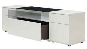 Lowboard Interliving aus Holz in Weiß Interliving Wohnzimmer Serie 2031 - Lowboard LT18060 als Medienmöbel Tonweiß & graues Glas - zwei Türen, eine Schublade, Breite ca. 180 cm