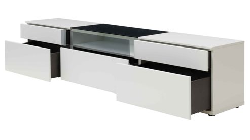 Wohnwand Interliving aus Holz in Weiß Interliving Wohnzimmer Serie 2031 - Wohnlösung EB27001 Tonweiß & graues Glas - Länge ca. 270 cm