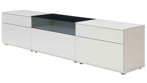 Wohnwand Interliving aus Holz in Weiß Interliving Wohnzimmer Serie 2031 - Wohnlösung EB27001 Tonweiß & graues Glas - Länge ca. 270 cm