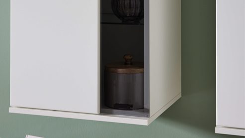 Wohnwand Interliving aus Holz in Weiß Interliving Wohnzimmer Serie 2031 - Wohnlösung Tonweiß & graues Glas - Länge ca. 270 cm