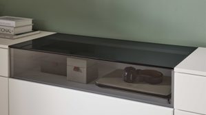 Wohnwand Interliving aus Holz in Weiß Interliving Wohnzimmer Serie 2031 - Wohnlösung EB27001 Tonweiß & graues Glas - Länge ca. 270 cm