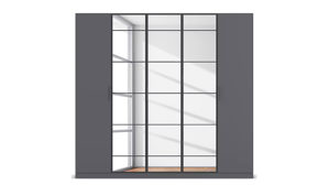 Kleiderschrank Rauch aus Holz in Dunkelgrau rauch ORANGE Acero - Drehtürenschrank Grau Metallic & Spiegel - fünf Türen, Breite ca. 225 cm