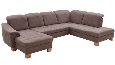 Ecksofa modulmaster aus Stoff in Braun Modulmaster MM-PP1188 - Wohnlandschaft nougatbraune Mikrofaser Mammut & geölte Wildeiche - Stellfläche ca. 243 x 341 cm