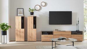 Wohnwand Interliving aus Holz in Holzfarben Interliving Wohnzimmer Serie 2031 - Wohnwand Balkenbuche - Länge ca. 330 cm