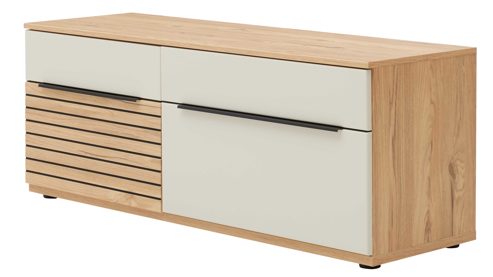 Wohnwand Interliving aus Holz in Beige Interliving Wohnzimmer Serie 2032 - Wohnwand Sandbeige & Risseiche - Länge ca. 315 cm